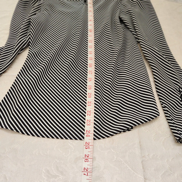 Madison d'Amelie Top Womens Small Black Stripe Pleated Sleeve Blouse Buttons - Picture 10 of 12